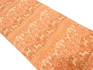 動物・花更紗模様織り出し　名古屋帯